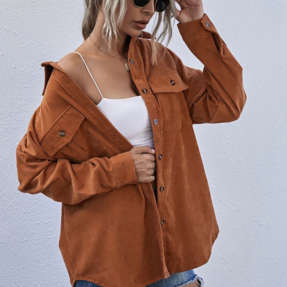 Boho Rust Button up Oversized Shacket Top - Picture 8 of 13